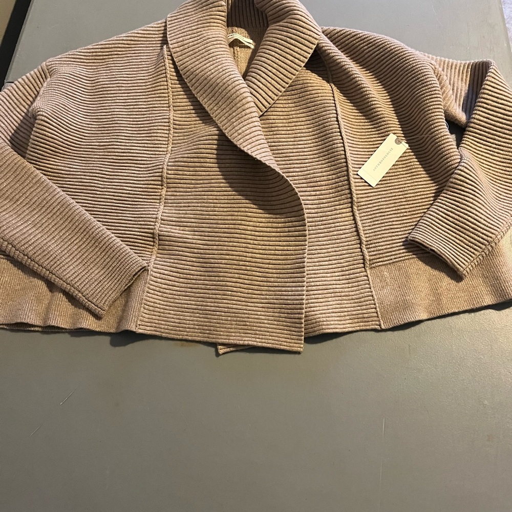 Anthropologie Ribbed Shawl-Collar Cardigan in Taupe BeigeNew Size XXS